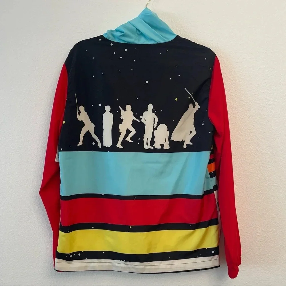 New Disney Parks Star Wars Windbreaker Jacket Size Small Striped Logo Red Blue